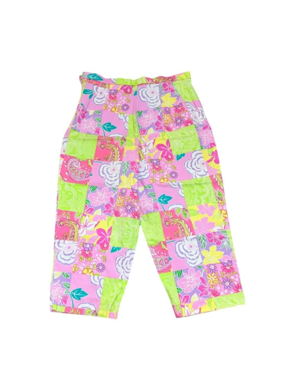 Briggs Casual Patchwork Floral Capri MOD Pants Womens Size 12 Paisley Colorful